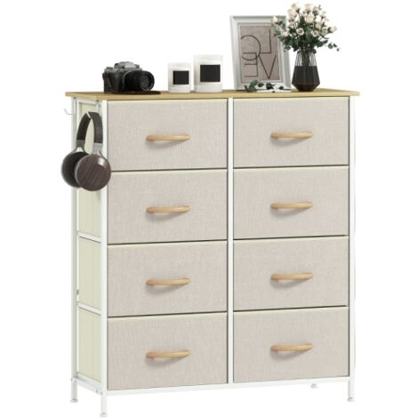 Commode de Chambre à Coucher avec 8 Tiroirs en Tissu, Supports en Acier, Surface en Bois, 4 Poches de Rangement, 2 Crochets, Beige (1/5)