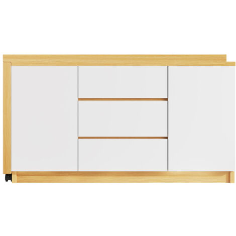 Bureau avec roulettes verrouillables - Design multifonctionnel, plateau pivotant de 4 cm d'épaisseur, blocage fixe, blanc/chêne (1/5)