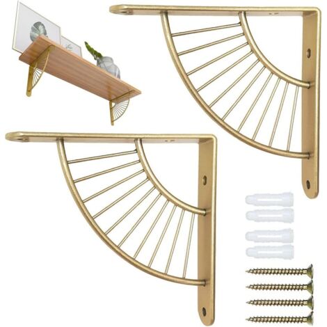 Lot de 2 supports d'étagère murale, support de console en acier inoxydable de 20 cm, support d'étagère en métal, support triangulaire flottant, pour cuisine, chambre, bureau, doré (1/5)