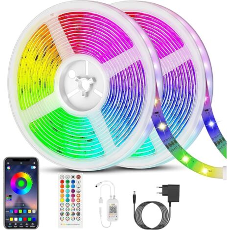 Bande LED 20 m (10 m x 2) RGB, bande lumineuse flexible multicolore avec télécommande 40 touches, synchronisation avec la musique, pour la décoration de fête, de bar à domicile (1/5)