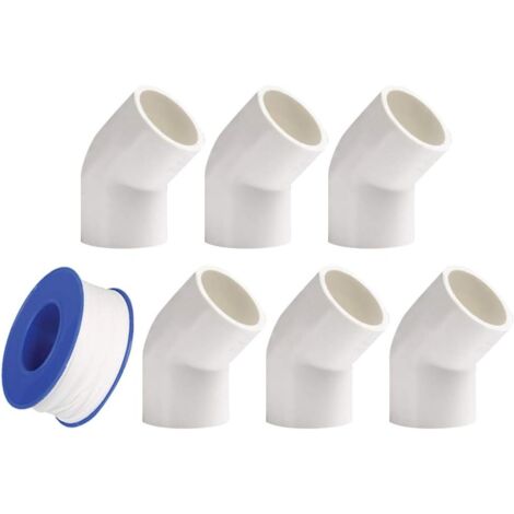 Raccords de plomberie - 6 pièces, 20 mm de diamètre, coude à 45 degrés, raccords de tuyaux en PVC, adaptateur, connecteur blanc (1/5)