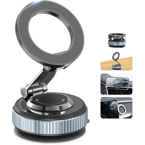 Support Telephone Voiture Magnetique, 360° Rotation Porte Telephone Voiture Aimant Telephone Voiture sous Vide, Support Phone Voiture Pliable avec Anneau Magnétique pour Tous Les Smartphone (1/4)
