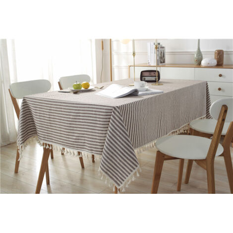 Nappe Ronde Japonaise, Tissu de Lin Couverture de Table Simple Nappe À Franges Rayée Décor de Table Géométrique Avec Glands Pour Table Ronde de Cuisine/A/90 × 90CM (1/5)