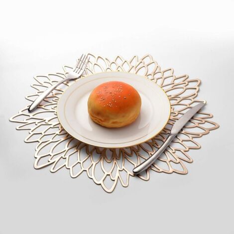 1 Pièces Napperon de Table Or, Set de Table Rond évidé, Napperons Ronds Tapis de Table en Plastique, Utilisé pour L'isolation Thermique de L'assiette et de la Décoration de Table (Or) (1/5)