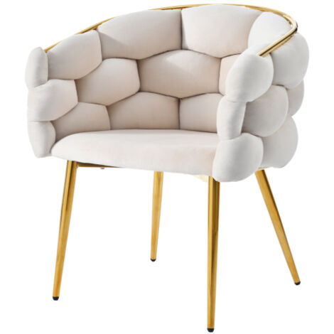 1 Chaise en Velours (chaises de Salon, de Salle à Manger, de Maquillage, Style Moderne, 1 Ensemble), Pieds en Fer doré, chaises Beige (1/5)