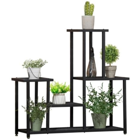 Support à plantes à 4 niveaux pour intérieur et extérieur, étagère plante en métal, porte plantes pour jardin, terrasse, balcon, salon, noir (1/5)