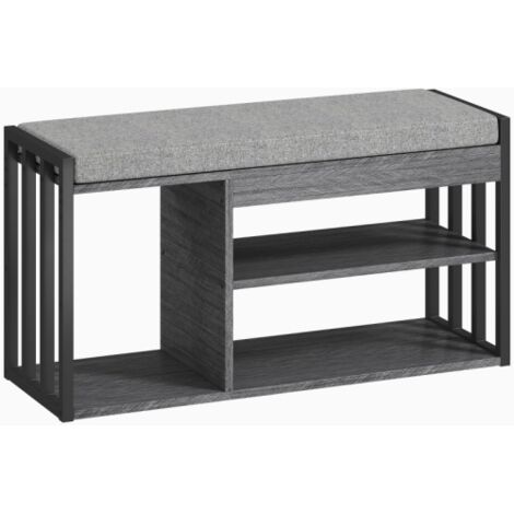 Banc à chaussures avec assise rembourrée avec espace de rangement, 3 compartiments, pour salon, couloir, 86 x 30 x 45,4 cm, gris (1/5)