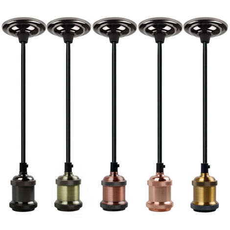 Douille E27, E27 Lustre Suspension Culot de Lampe, Avec fil tressé de 1 m, pour E27 Ampoule, Edison Retro Suspension Lampe, pour Restaurant, Salon, Chambre, Cuisine (Rose Gold)