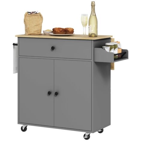 Okwish Îlot de cuisine sur roulettes - Blanc - Meuble bas de cuisine - Rue du Commerce