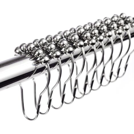 Langray – Crochets anneaux de rideau de douche en acier inoxydable chromé – Lot de 12 – Dimensions 69 x 39 mm – Compatible barres jusqu'à 1 1/8 - 12pcs (1/5)