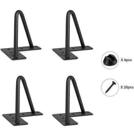 Lot de 4 pieds de meubles noirs en épingle à cheveux pour chaise, table, pieds de bricolage avec 20 vis + 4 protections de pieds - 10 cm