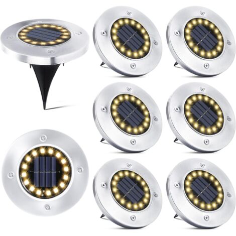 Lampes solaires d'extérieur, lot de 4, 16 LED chacune, spots encastrés, blanc chaud, étanches, pour allées de jardin, pelouses, terrasses, cours souterraines et chemins piétonniers. (1/5)