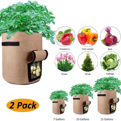 Sac de plantation, lot de 2, avec rabat et poignées, pour pommes de terre, pots de fleurs, sacs de plantation, jardinières, pots de plantes, marron (taille : 7 gallons) (1/5)