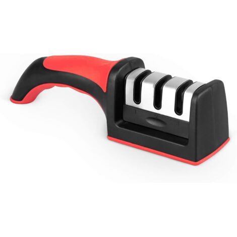Affûteur de couteaux, [Rouge], affûteur manuel en 3 étapes, affûteur professionnel avec design ergonomique et base d'affûtage antidérapante pour couteaux et ciseaux (1/5)