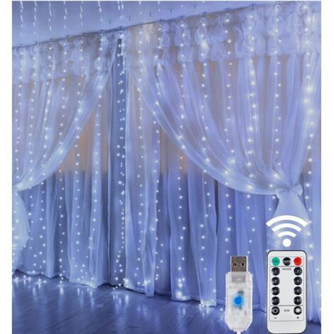 Guirlande lumineuse pour rideaux, 3 x 3 m, 300 LED, 8 modes d'éclairage, blanc chaud/blanc froid, idéale pour les mariages, les jardins et la décoration intérieure. (1/5)