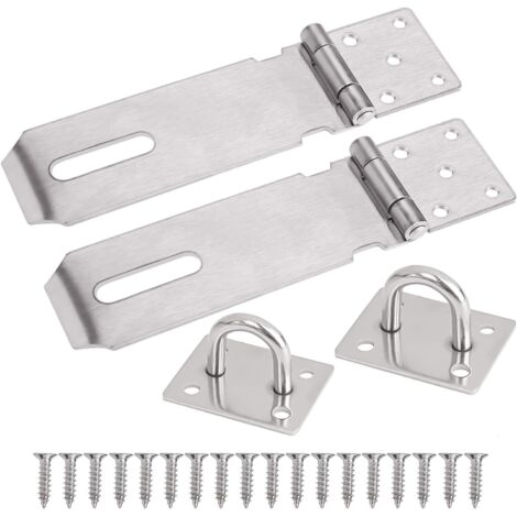 Lot de 2 cadenas à moraillon en acier inoxydable de 10,2 cm avec vis pour portes, meubles, armoires, tiroirs, placards et jardins, couleur argent (1/5)