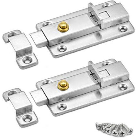 Lot de 2 verrous de porte, serrure de porte en acier inoxydable de 7,6 cm (3 pouces), verrou automatique pour fenêtres de salle de bain, chatières et portes intérieures. (1/5)