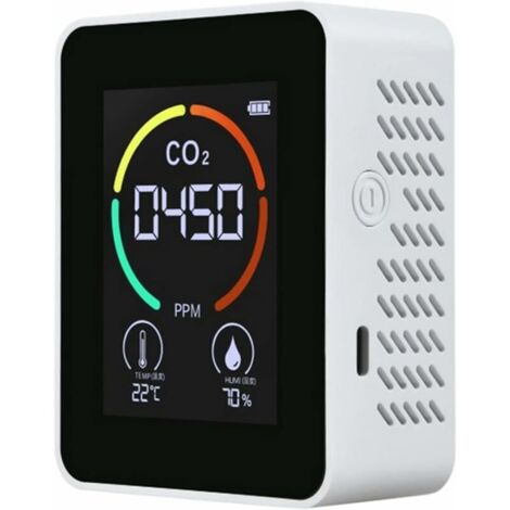 Compteur de CO2 avec rétroéclairage LCD, capteurs TVOC, détecteur de concentration de dioxyde de carbone/CO2 pour une utilisation en intérieur, analyseur intelligent de la qualité de l'air (blanc) (1/5)