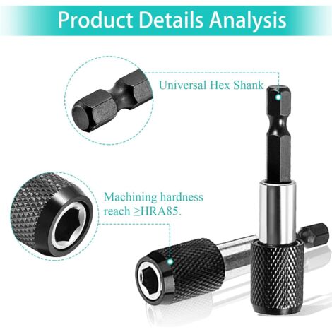 Porte-embouts magnétique 4 pièces, porte-embouts pour visseuse à percussion 60 mm (1/4 pouce), porte-embouts magnétique pour tournevis à tige hexagonale, rallonge magnétique pour tournevis (1/5)