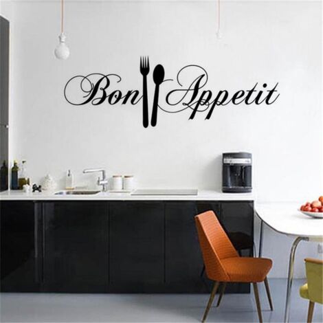 Stickers muraux décoratifs « Bon Appétit » pour salon, cuisine, restaurant, couteau et fourchette, à faire soi-même. Autocollants en vinyle pour la maison familiale. (1/5)