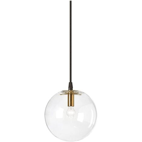 Suspension industrielle E27, transparente, en laiton, tête dorée, finition brillante, pour salon (20 cm) (1/5)
