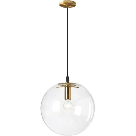 Suspension industrielle E27, transparente, laiton, tête dorée, intérieur brillant, à suspendre, salon (25 cm) (1/5)