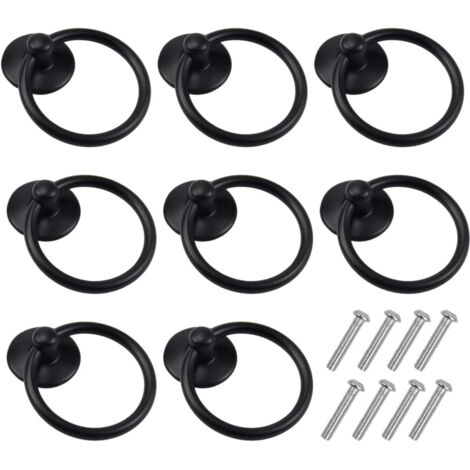 Lot de 8 poignées de tiroir vintage, boutons d'armoire ronds, poignées d'armoire en forme d'anneau, poignées d'armoire en forme d'anneau, pour la cuisine, commode, porte (noir) (1/5)