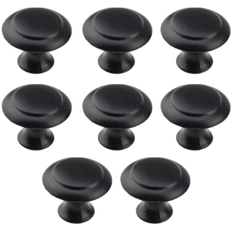 8 boutons ronds pour portes d'armoires, en acier inoxydable brossé, forme champignon, poignées de tiroirs pour armoires de cuisine et commodes (noir) (1/5)