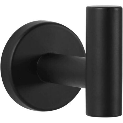 Patère à Crochets pour Peignoir Salle de bain WC Manteau Serviette Chapeau en Acier Inoxydable (Noir) (1/5)