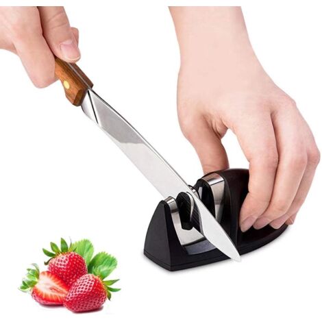 Affûteur de couteaux de cuisine professionnel 2 en 1, affûteur manuel pour couteaux en acier inoxydable et en céramique de toutes tailles, base antidérapante noire (1/5)
