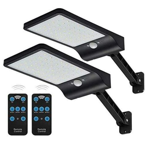 48 LED 550LM Lampes Solaires Extérieur Etanche IP65, Applique Murale Led Telecommande, Lampe de Sécurité Solaire Sans Fil pour Jardin, Garage, Cour, Escalier, Patio(2PCS) (1/5)