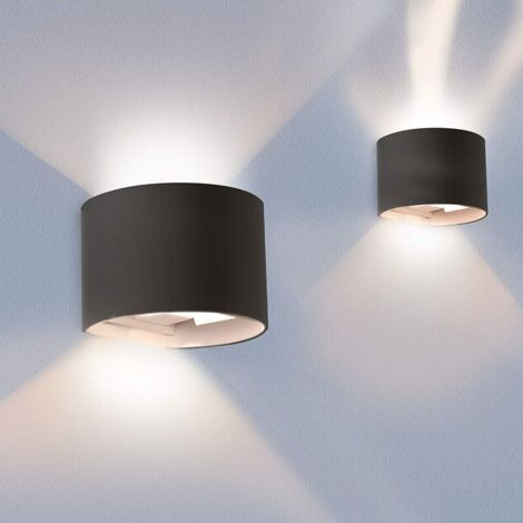 Lampe Murale LED Exteriéur -2PCS 6W Appliques Murales leds adjustable Blanche Lumière 6000K 600LM Éclairage mural de Haut en bas Étanch IP65 exterieur Maison Cuisine Couloir Escalier Porch [Classe én (1/5)