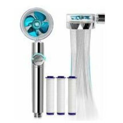 Pommeau de Douche anti calcaire economie deau, Pommeau de Douche Helice Haute Pression Pivotant à 360 °, Filtre à Trois Niveaux Système de Filtrage avec,3 Coton PP Remplaçable, bleu (1/4)