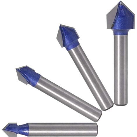 4 Pcs 6.35mm Shank 90° V Groove Router Bits Woodworking Milling 6.35mm 7.94mm 9.52mm 12.7mm Groove Router V Shape Bits Blue Wood Cutting Tool (1/5)