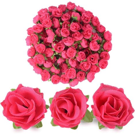 Lot de 100 3cm Rose Artificielle Capitules Tete Fleur Faux Plante Artificielle Decoration pour Maison Mariage Fête, (Rouge rose) (1/5)