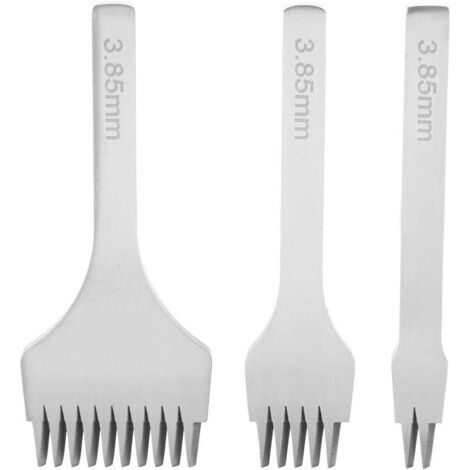 3PCS DIY Cuir Kit Outils Perforatrice Artisanat du Cuir Griffe Poinçon Prong Outil Blanc En Acier 2/5/10 Craft Laçage Coudre Ciseau Set Prong 2.7mm 3.0mm 3.38mm 3.85mm pour Artisanat En Cuir(3.85mm) (1/5)