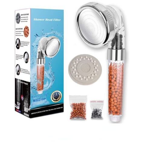Pommeau Douche Haute Pression Pomme de Douche Anti Calcaire Filtrant,Douchette Économie d'Eau Universelle de Massage De Douche Convient à Salle De Bain(pomme de douche simple+Boule filtrante de rechan (1/4)