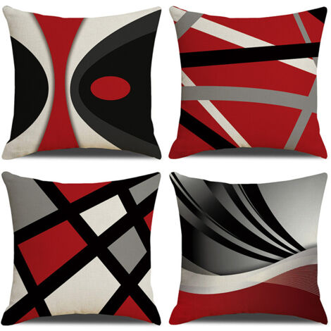 LYCXAMES -- Housse De Coussin En Velours Décoratif Canapé 4pcs 55x55CM Housse Coussin Rayures Rouges Abstraction Moderne Coussin Décorative Super Lisse Doux Confortable Decoration Pour Exterieur Salo (1/5)