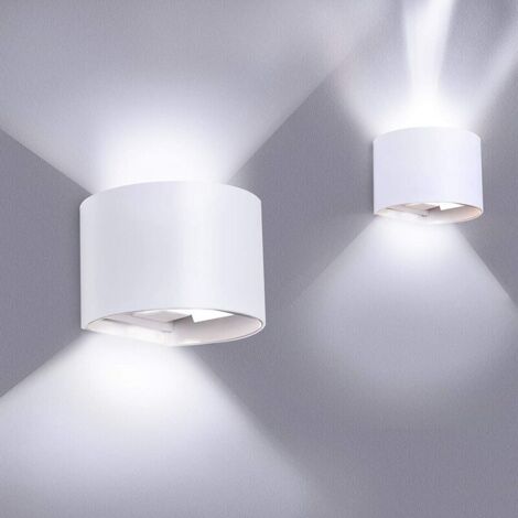 Lampe Murale LED Exteriéur - 2PCS 6W Appliques Murales leds adjustable Blanche Lumière 6000K 600LM Éclairage mural de Haut en bas Étanch IP65 exterieur Maison Cuisine Couloir Escalier Porch [Classe én (1/5)