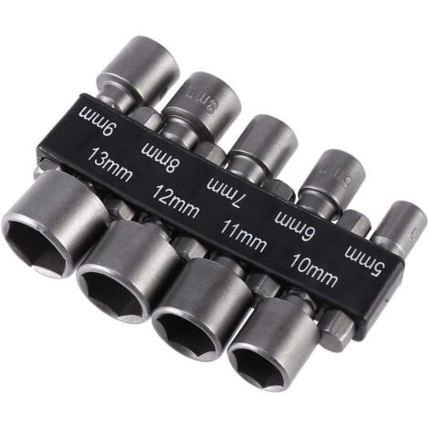 Lot de 9 forets à douille impériale de 5 à 13 mm avec écrou à percussion pour perceuse à queue hexagonale 1/4" (1/5)