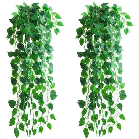 4 plantes suspendues artificielles, 90 cm de lierre artificiel et de feuilles de scindapsus vertes retombantes pour la décoration (1/4)