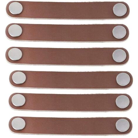 Lot de 6 poignées de porte et de tiroir en cuir véritable et alliage d'aluminium (marron), 128 mm de diamètre. (1/5)