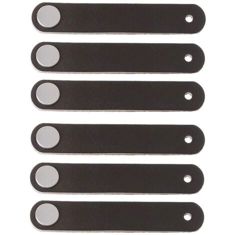 Poignée de meuble en cuir, lot de 6, poignée de porte en cuir à un trou de style moderne, poignée de porte de tiroir en cuir véritable et alliage d'aluminium (noir) (1/5)