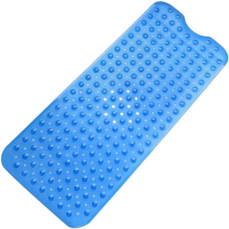 Tapis de bain antidérapant pour baignoire et douche, en caoutchouc naturel, 100 x 38 cm, bleu (1/4)