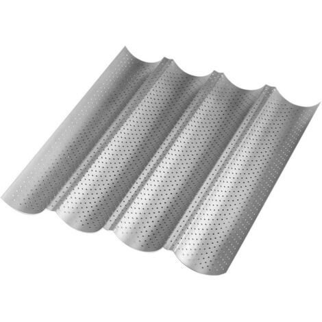 Plaque de cuisson antiadhésive pour baguettes, 4 alvéoles, forme baguette, 38 x 33 x 2,5 cm (1/4)