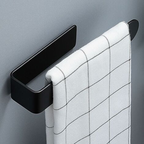 Porte-serviettes de salle de bain 38 cm, porte-serviettes de cuisine auto-adhésif Sus304 Noir (1/5)