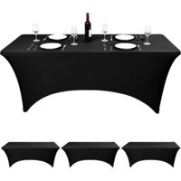 4PCS 8FT Noir Extensible Élastique Spandex Table Couverture Patio Nappe Polyester Équipée Rectangulaire Nappe De Mariage Cocktail Nappe pour Mariage Fête d'anniversaire-Noir