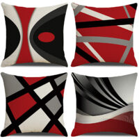 LYCXAMES -- Housse De Coussin En Velours Décoratif Canapé 4pcs 55x55CM Housse Coussin Rayures Rouges Abstraction Moderne Coussin Décorative Super Lisse Doux Confortable Decoration Pour Exterieur Salo