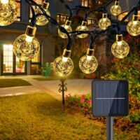 Guirlande lumineuse solaire d'extérieur - Guirlande lumineuse solaire avec 50 ampoules LED, lampe décorative solaire étanche pour jardin d'été, terrasse, tente, mariage (blanc chaud)
