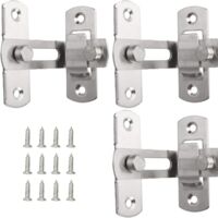 Verrou de porte à crochet à 90 degrés, 3 verrous de porte en acier inoxydable et verrou de sécurité, avec verrou de porte coulissante et verrou de fenêtre
